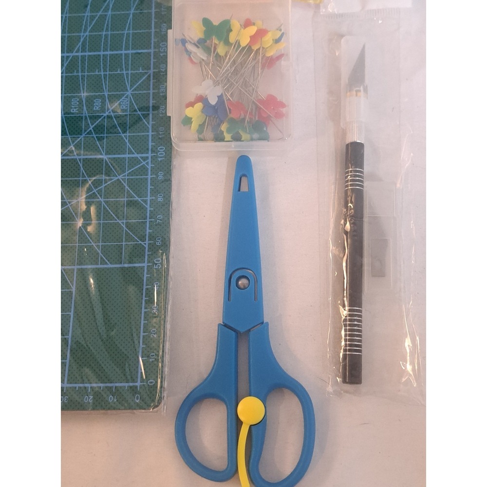 Sewing & Craft Cutting Kit Mat Rotary Cutter Ruler Clips Scissors Set All New - Picture 3 of 11